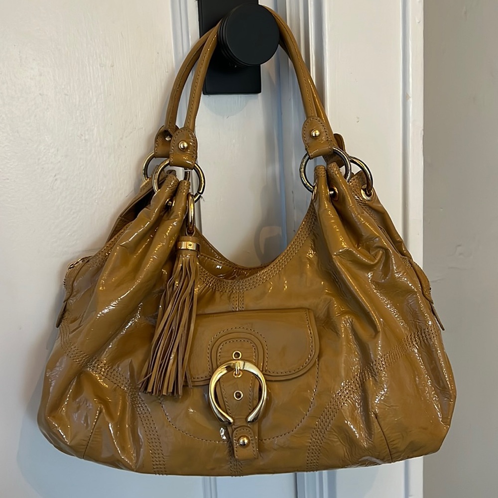 pattern leather Perlina bag, light camel